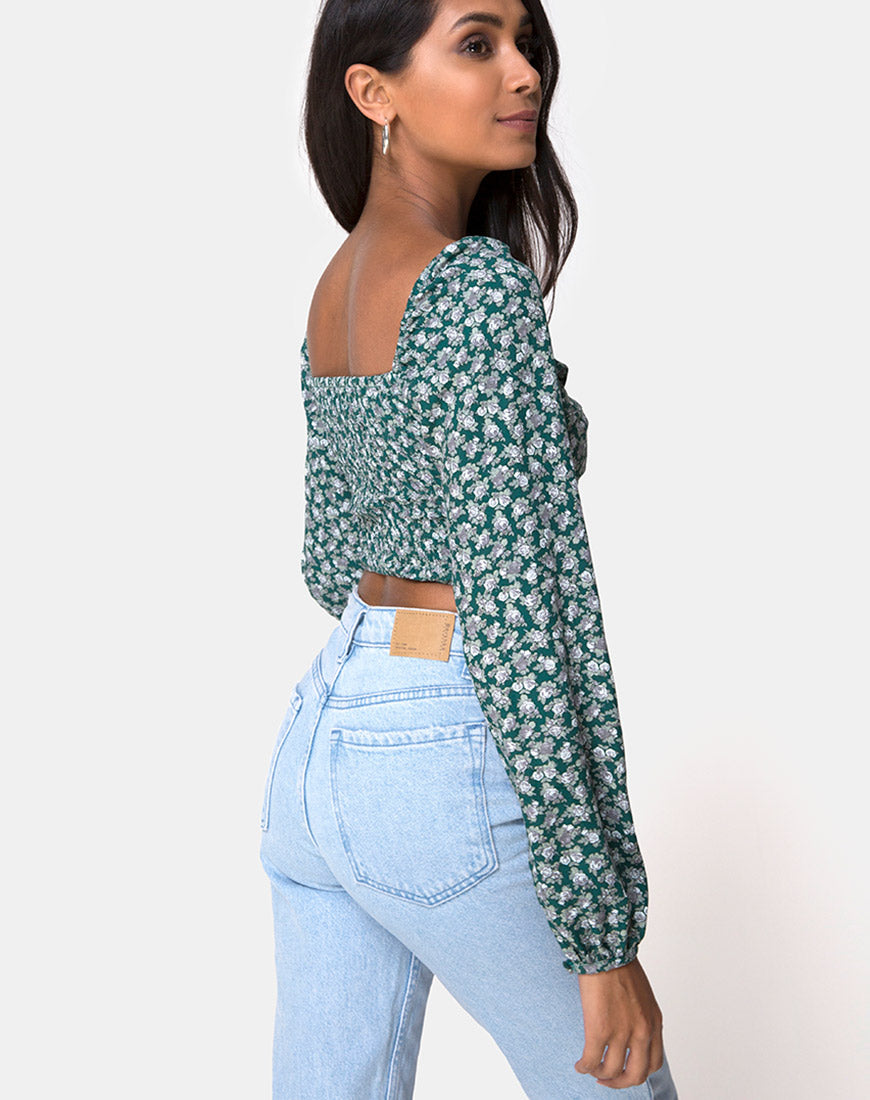 Alor Crop Top in Floral Bloom Green-Nico Sky