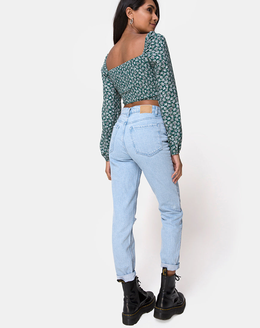 Alor Crop Top in Floral Bloom Green-Nico Sky