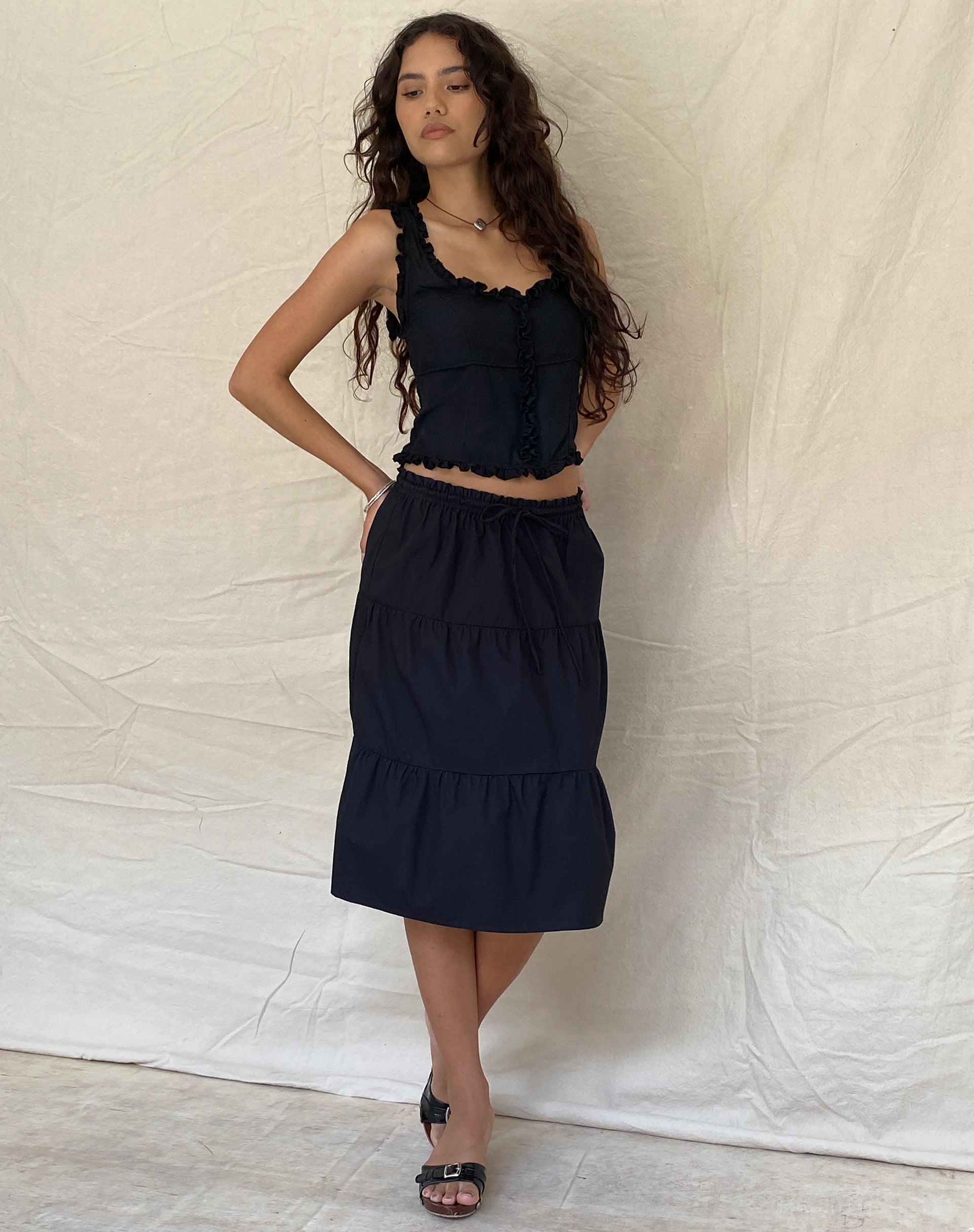 Alsa Ruffle Edge Top in Black-Nico Sky