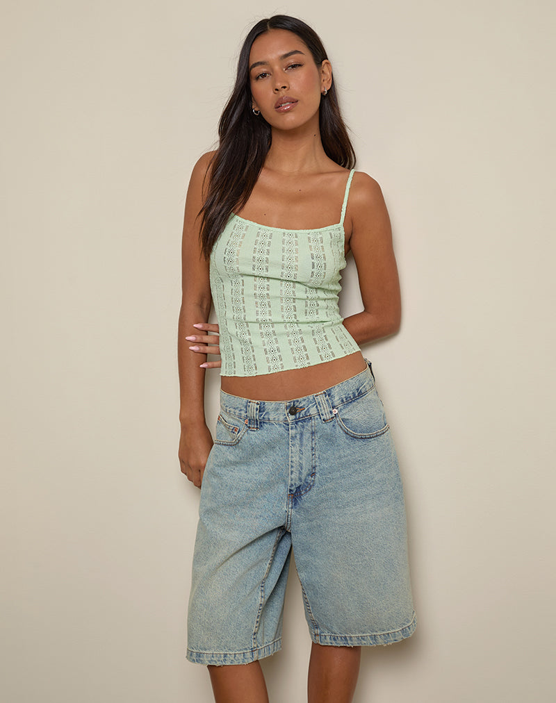Aluca Cami Top in Broderie Flower Lace Mint-Nico Sky