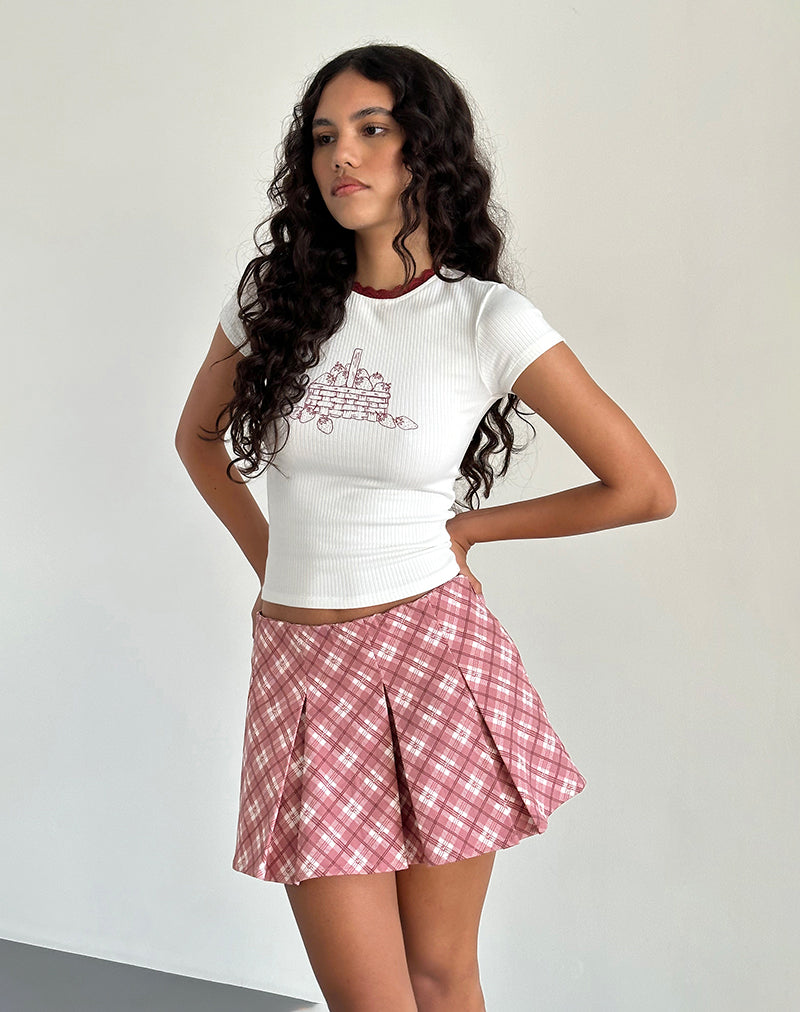 Alula Pleated Mini Skirt in Pink Tartan-Nico Sky