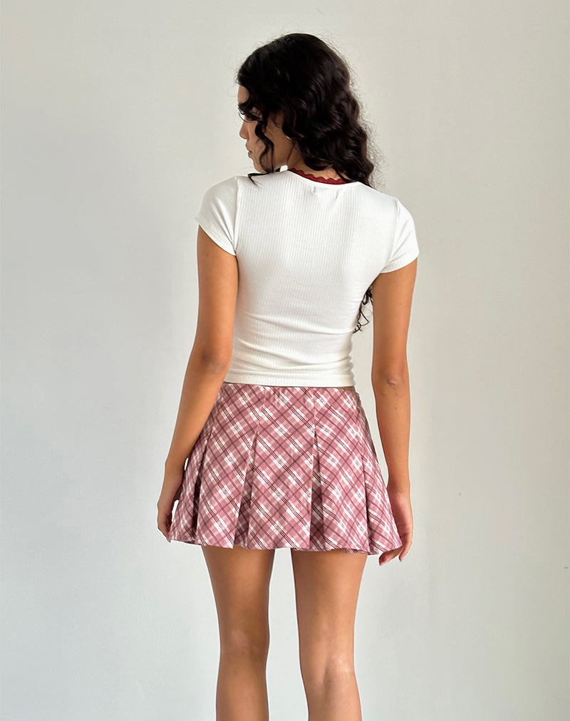 Alula Pleated Mini Skirt in Pink Tartan-Nico Sky