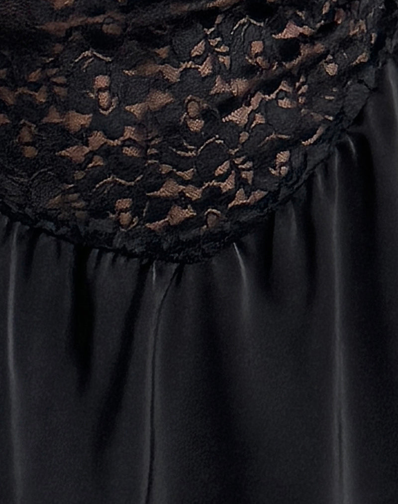 Alunan Slip Dress in Satin Lace Black-Nico Sky