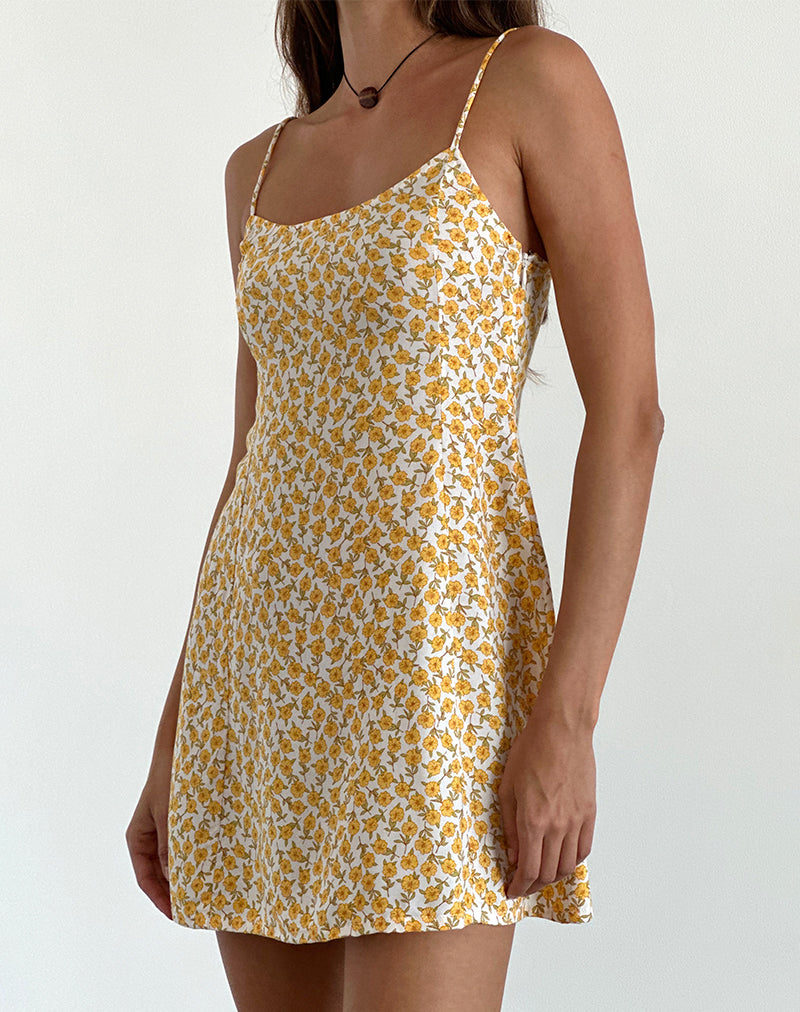 Alvary Mini Dress in Yellow Cosmos Garden-Nico Sky