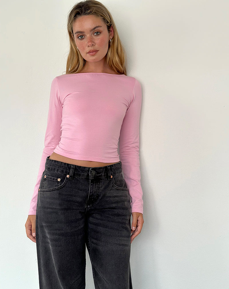 Amabon Long Sleeve Top in Flamingo Pink-Nico Sky