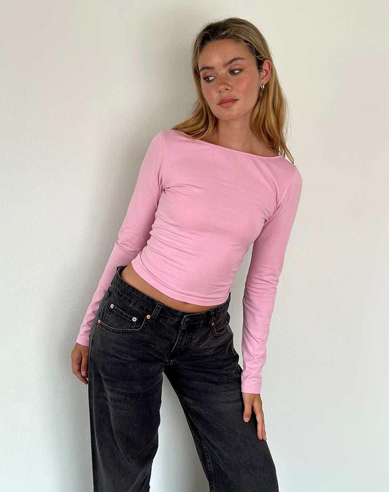 Amabon Long Sleeve Top in Flamingo Pink-Nico Sky