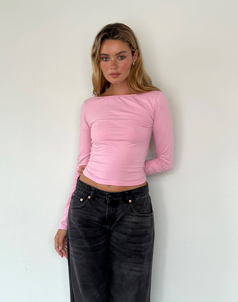 Amabon Long Sleeve Top in Flamingo Pink-Nico Sky