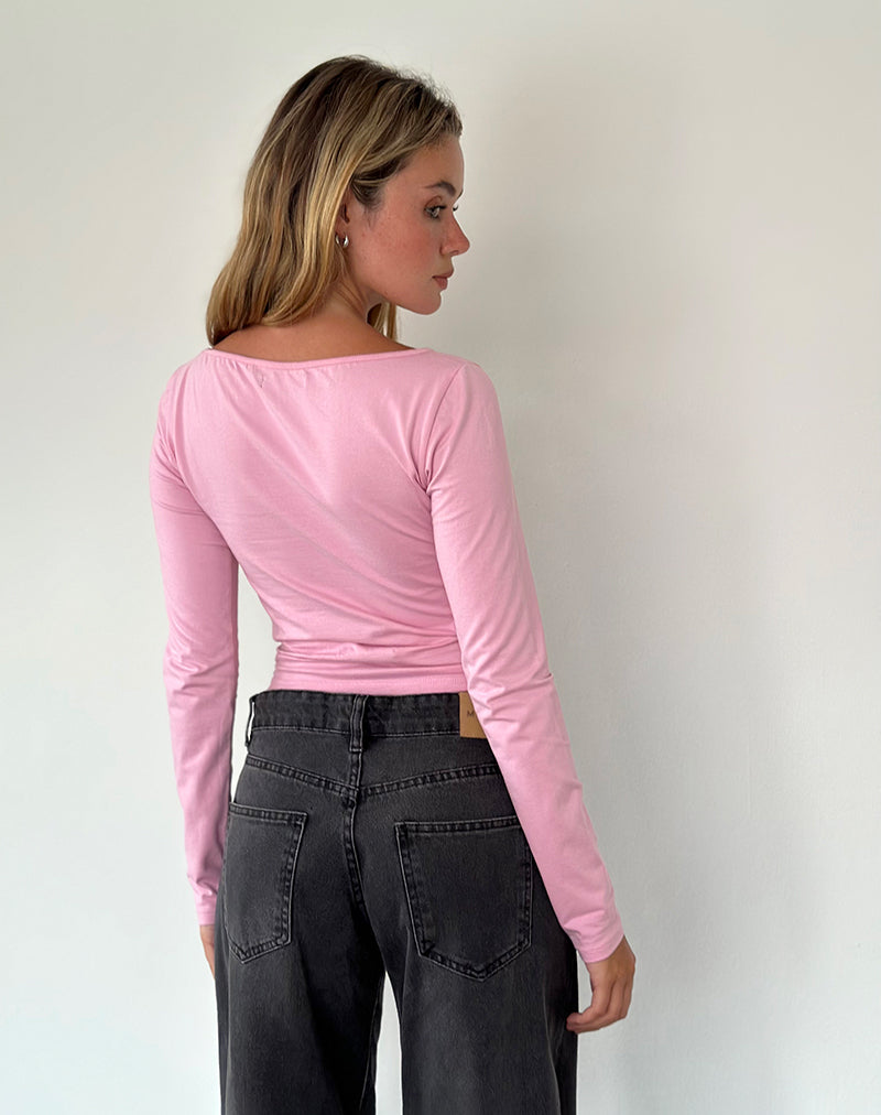 Amabon Long Sleeve Top in Flamingo Pink-Nico Sky