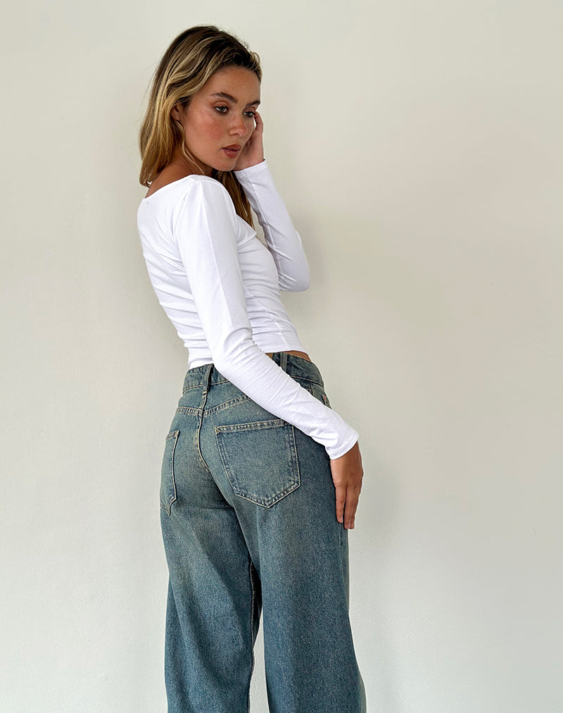 Amabon Long Sleeve Top in White-Nico Sky