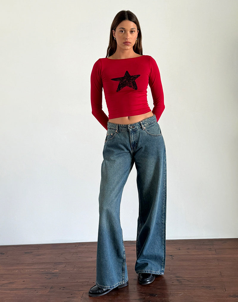 Amabon Long Sleeve Top in Adrenaline Red with Black Star-Nico Sky