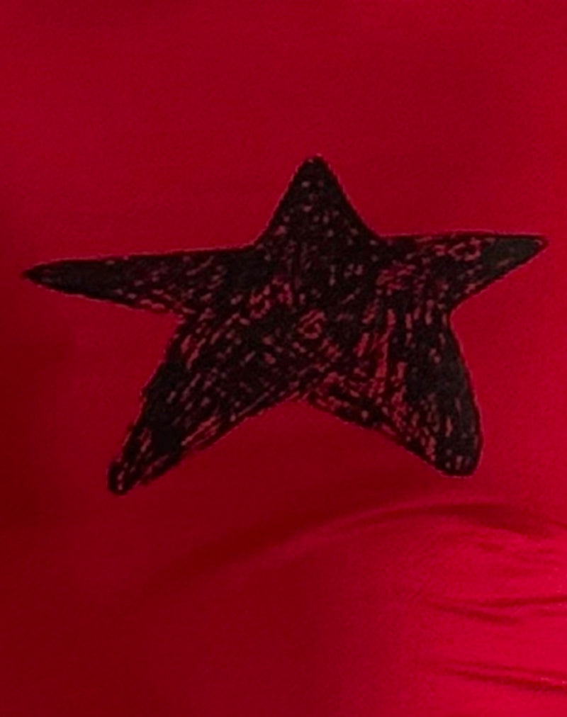 Amabon Long Sleeve Top in Adrenaline Red with Black Star-Nico Sky