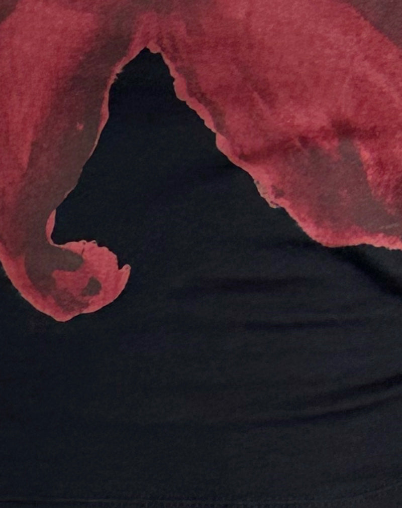 Amabon Long Sleeve Top in Black with Burgundy Painted Flower-Nico Sky