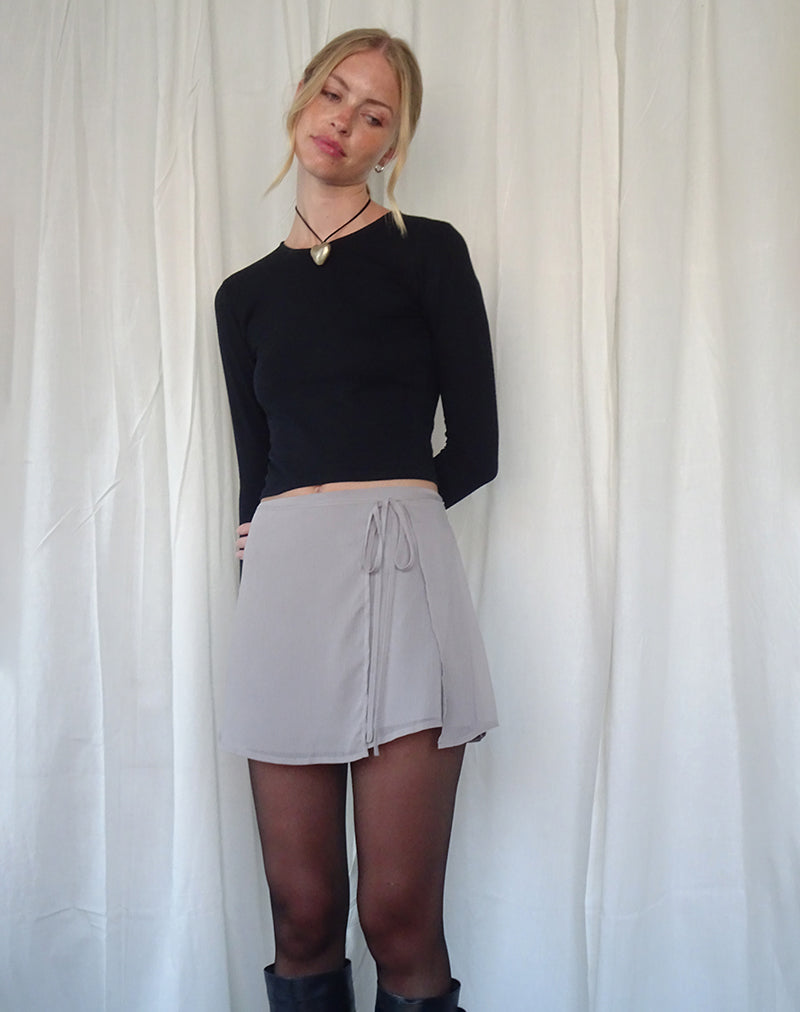 Keira Mini Wrap Skirt in Chiffon Lilac Grey-Nico Sky