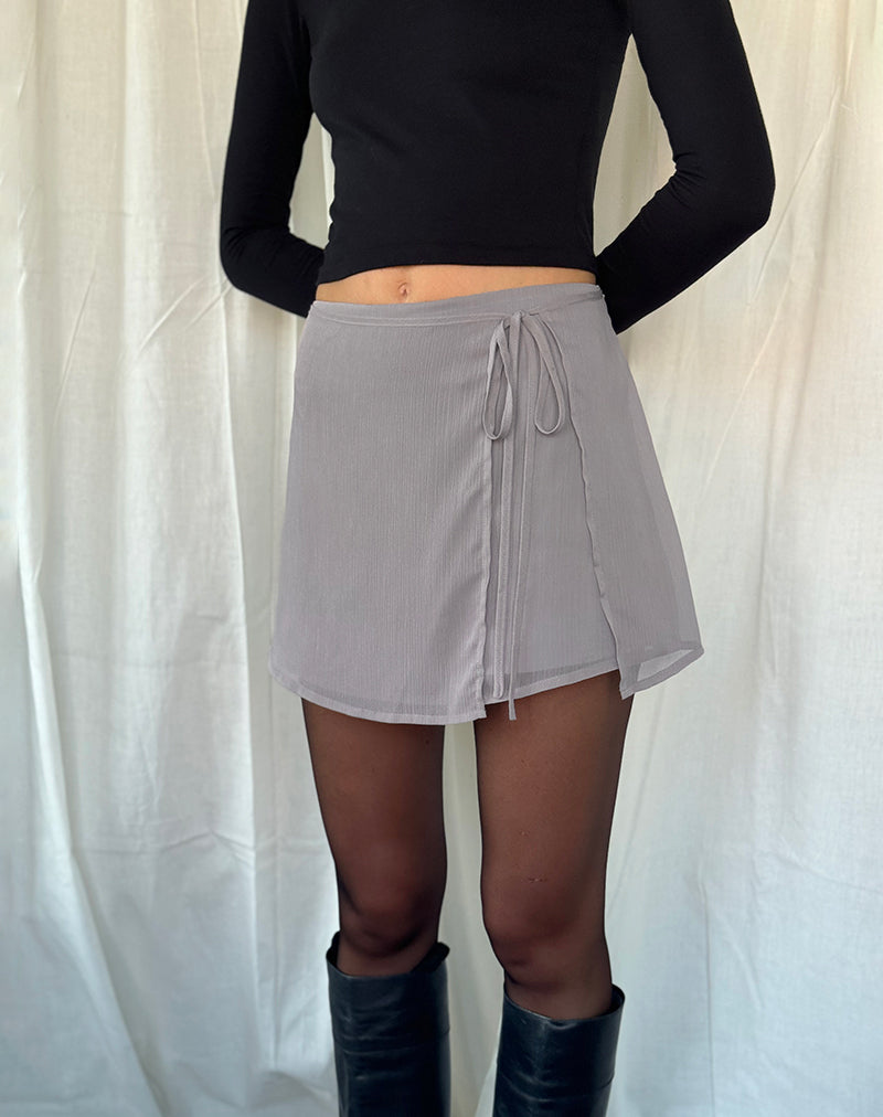 Keira Mini Wrap Skirt in Chiffon Lilac Grey-Nico Sky