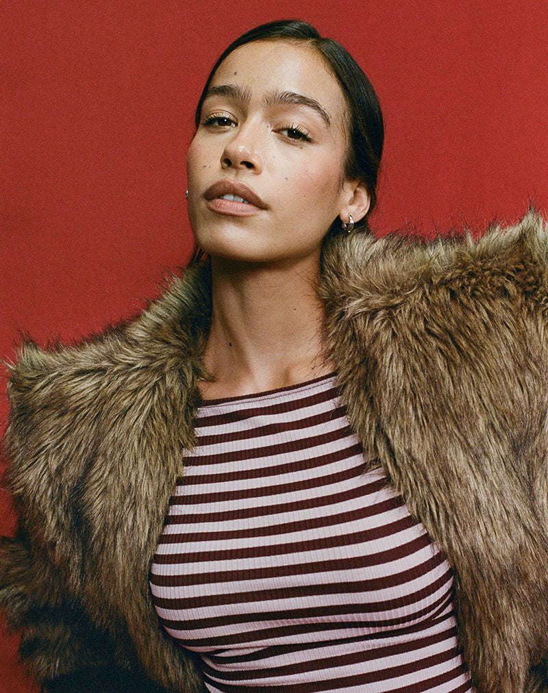 Amabon Long Sleeve Top in Tonal Brown Stripe-Nico Sky