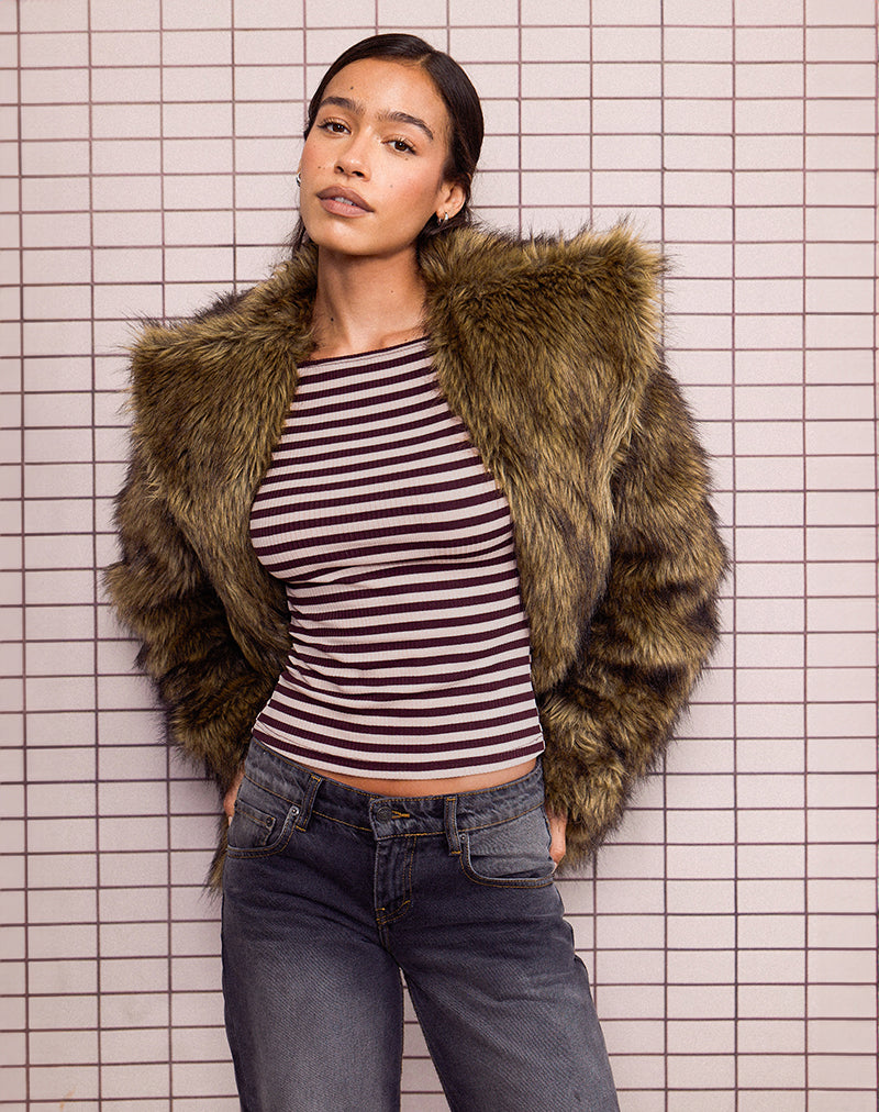 Amabon Long Sleeve Top in Tonal Brown Stripe-Nico Sky