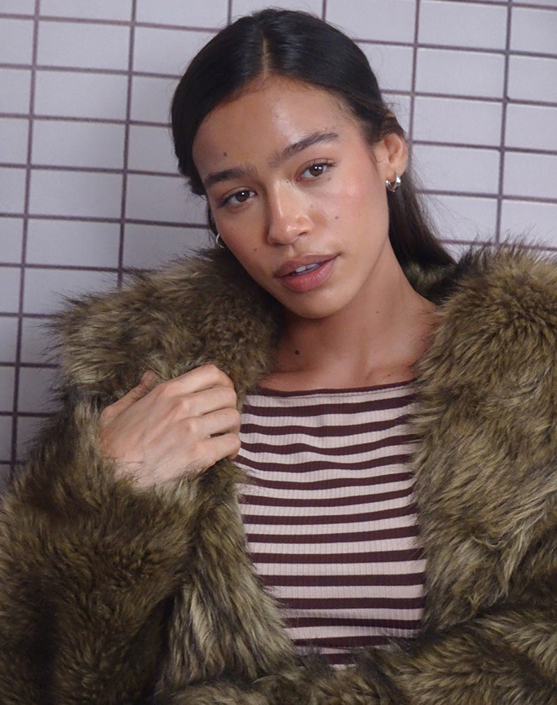 Amabon Long Sleeve Top in Tonal Brown Stripe-Nico Sky