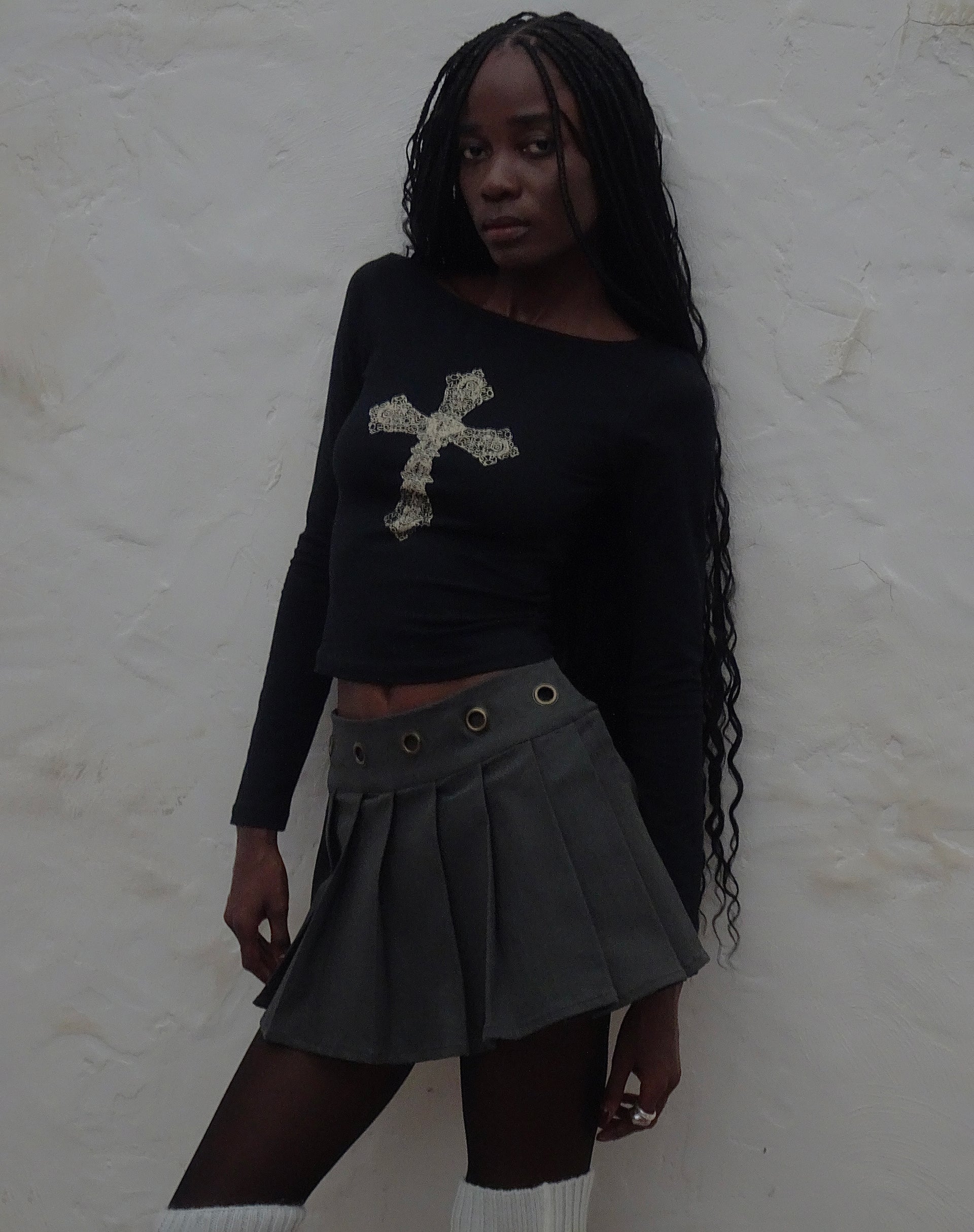 Amabon Top in Black with Cross Motif-Nico Sky