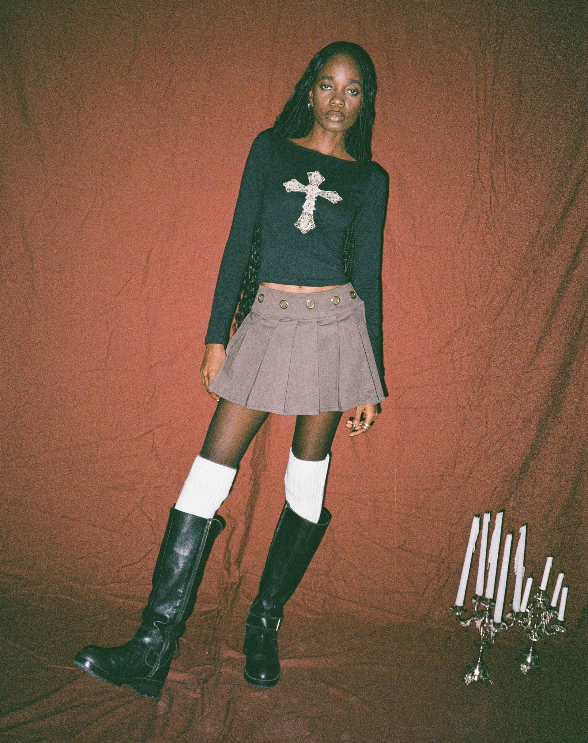 Amabon Top in Black with Cross Motif-Nico Sky