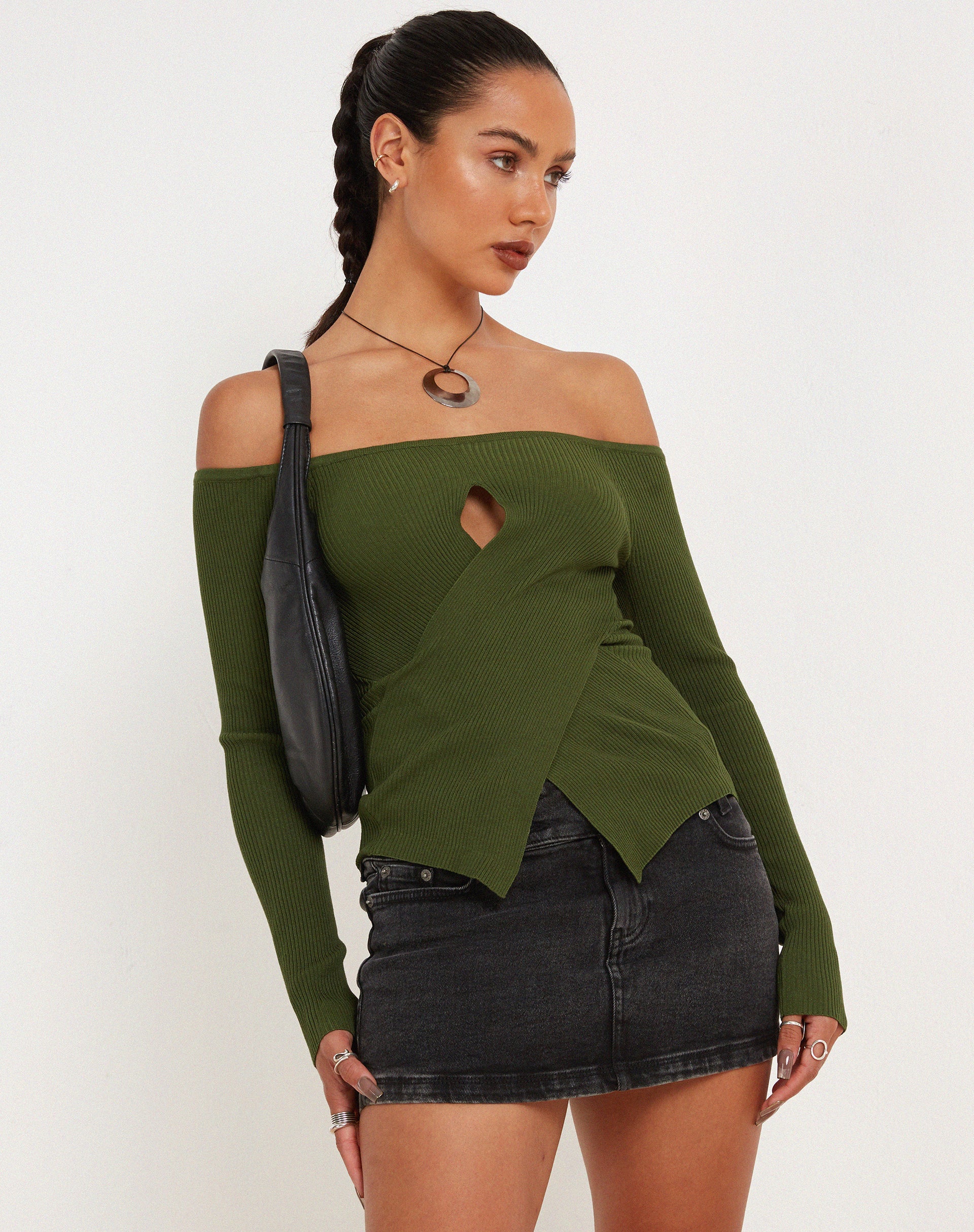 Amandari Bardot Top in Khaki-Nico Sky