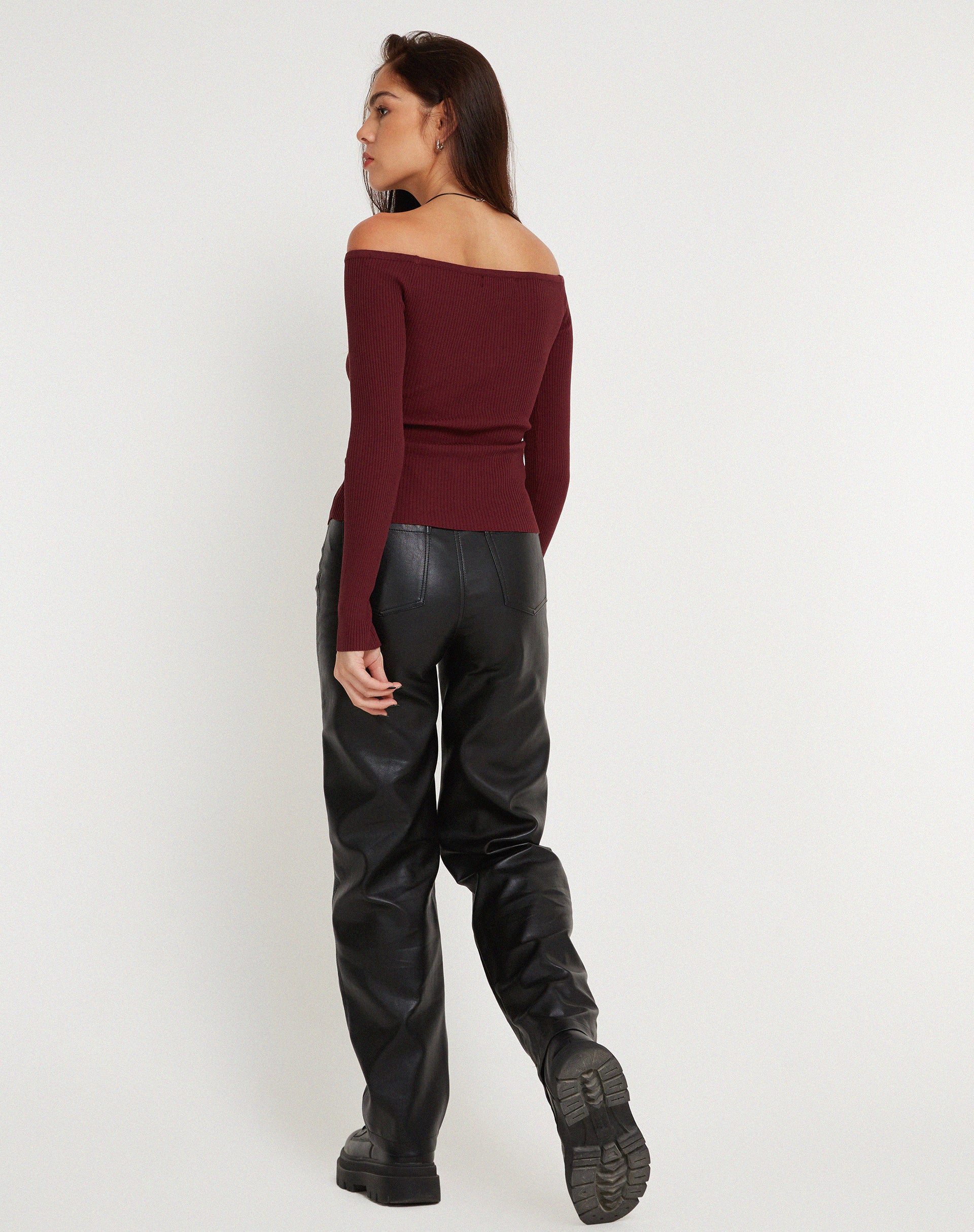 Amandari Bardot Long Sleeve Top in Marron-Nico Sky