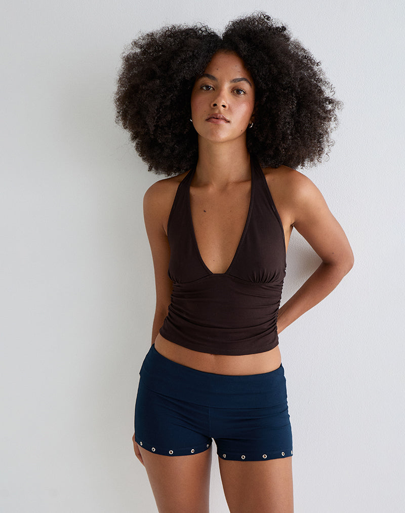 Amane Foldover Short in Rayon Jersey Navy-Nico Sky