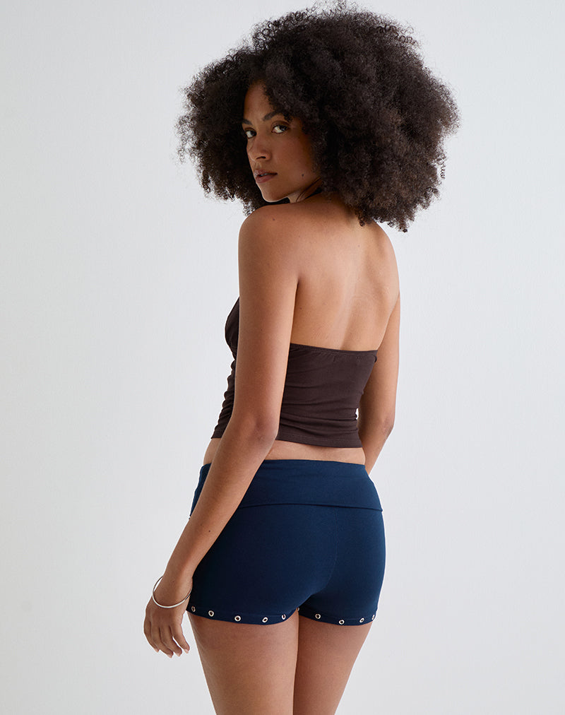 Amane Foldover Short in Rayon Jersey Navy-Nico Sky