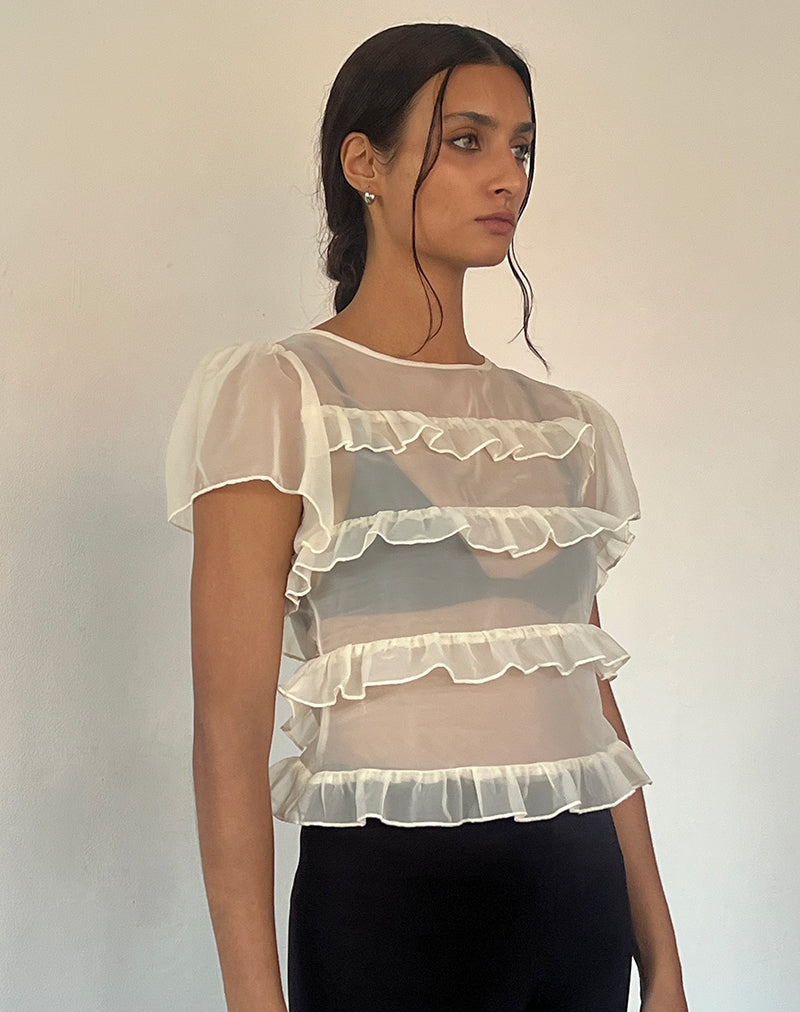 Amarissa Ruffle Top in Ivory Chiffon-Nico Sky