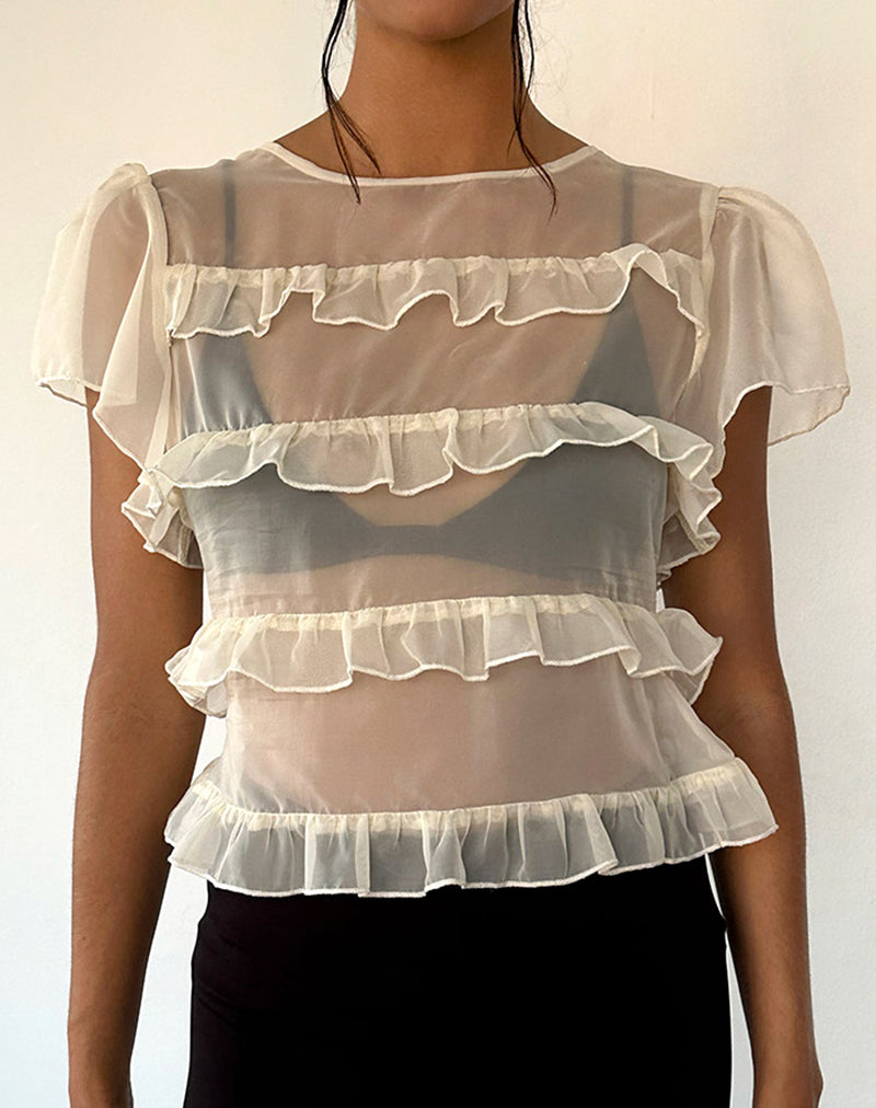 Amarissa Ruffle Top in Ivory Chiffon-Nico Sky