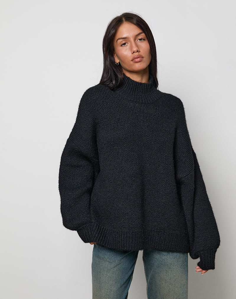 Amato Oversized Jumper in Black-Nico Sky