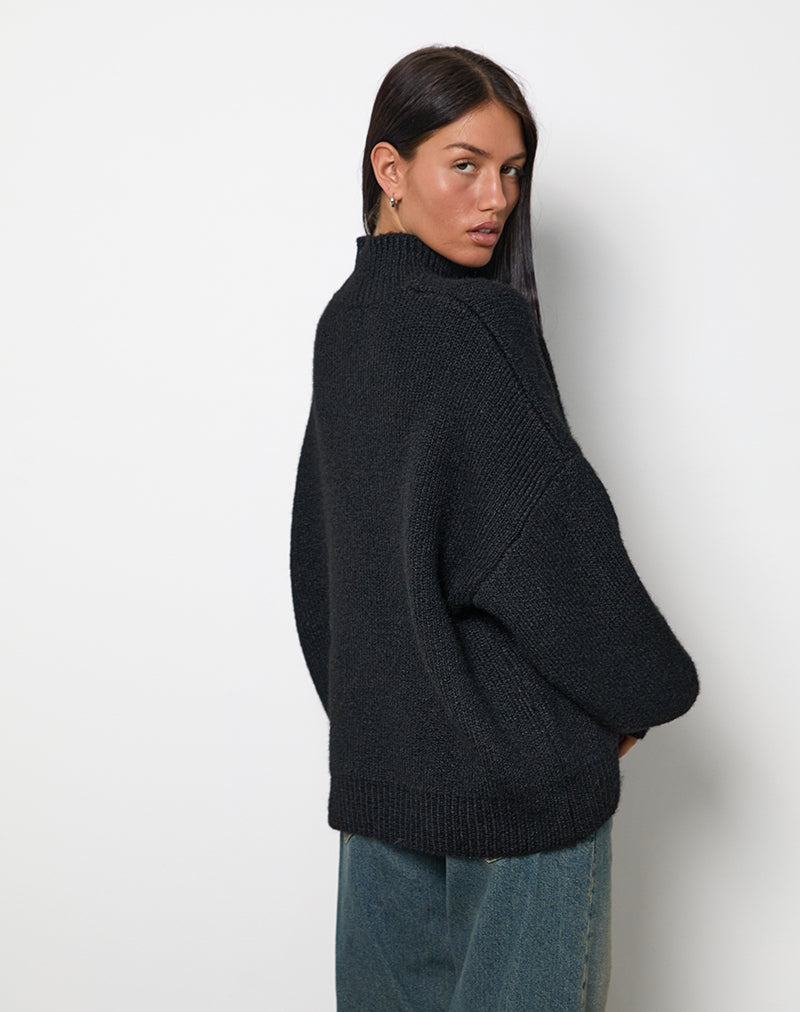 Amato Oversized Jumper in Black-Nico Sky