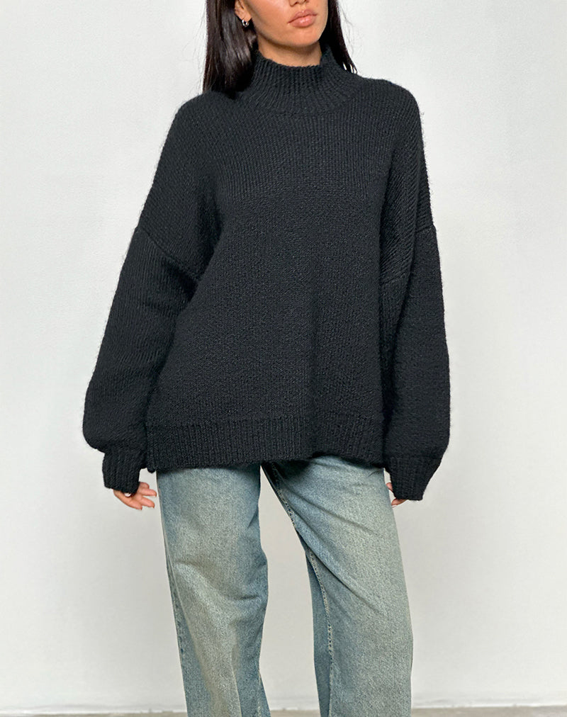 Amato Oversized Jumper in Black-Nico Sky