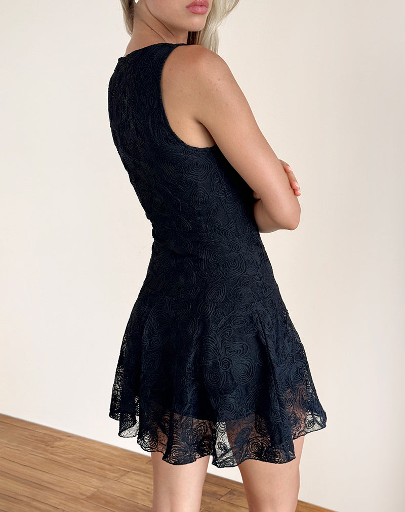 Ambika Dress in Textured Lace Rose Black-Nico Sky