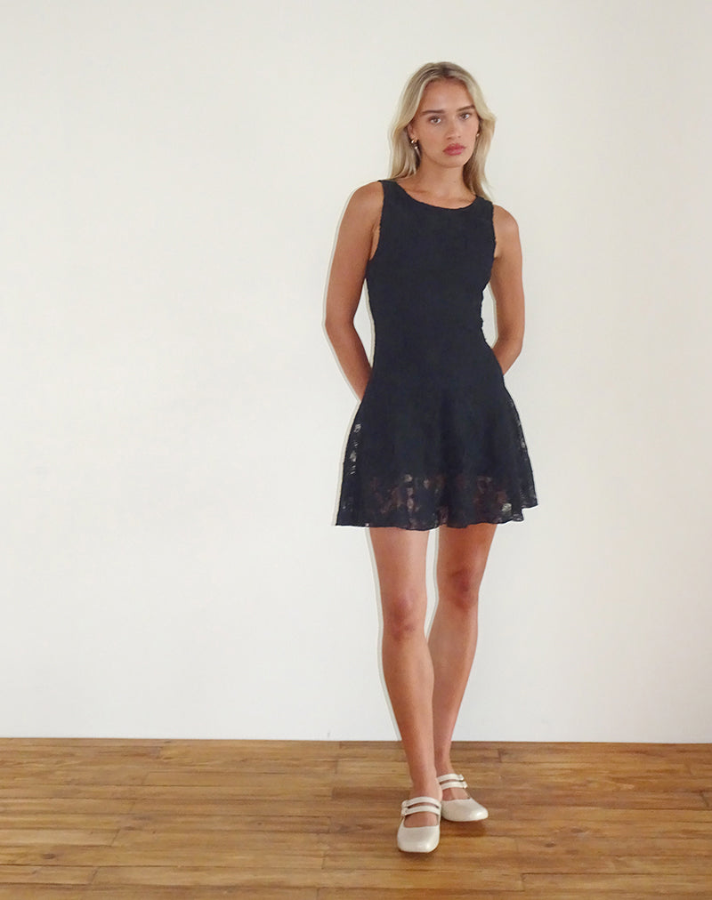 Ambika Dress in Textured Lace Rose Black-Nico Sky