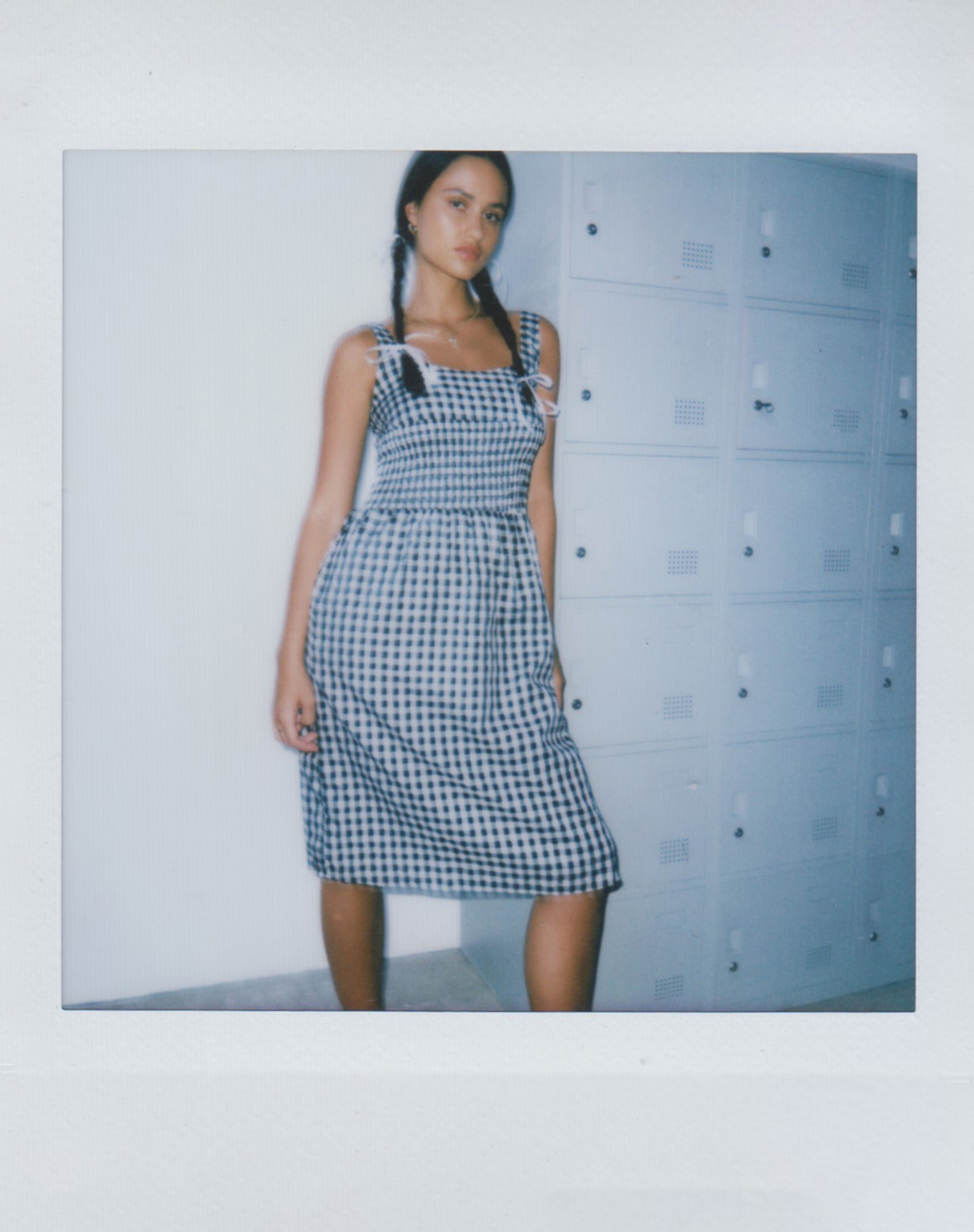 Ambrose Midi Dress in Black and White Gingham-Nico Sky