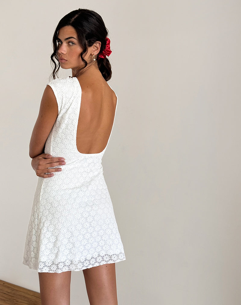 Ambu Mini Dress in Floral Lace Ivory-Nico Sky