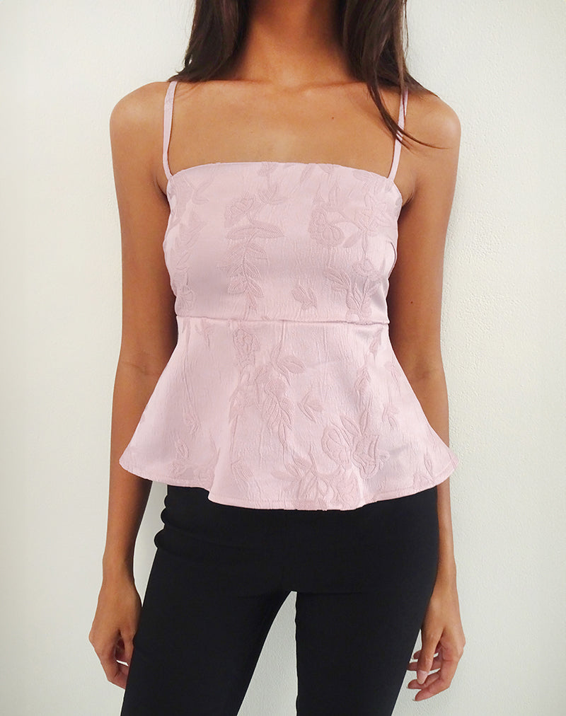 Amerta Cami Top in Satin Jacquard Baby Pink-Nico Sky