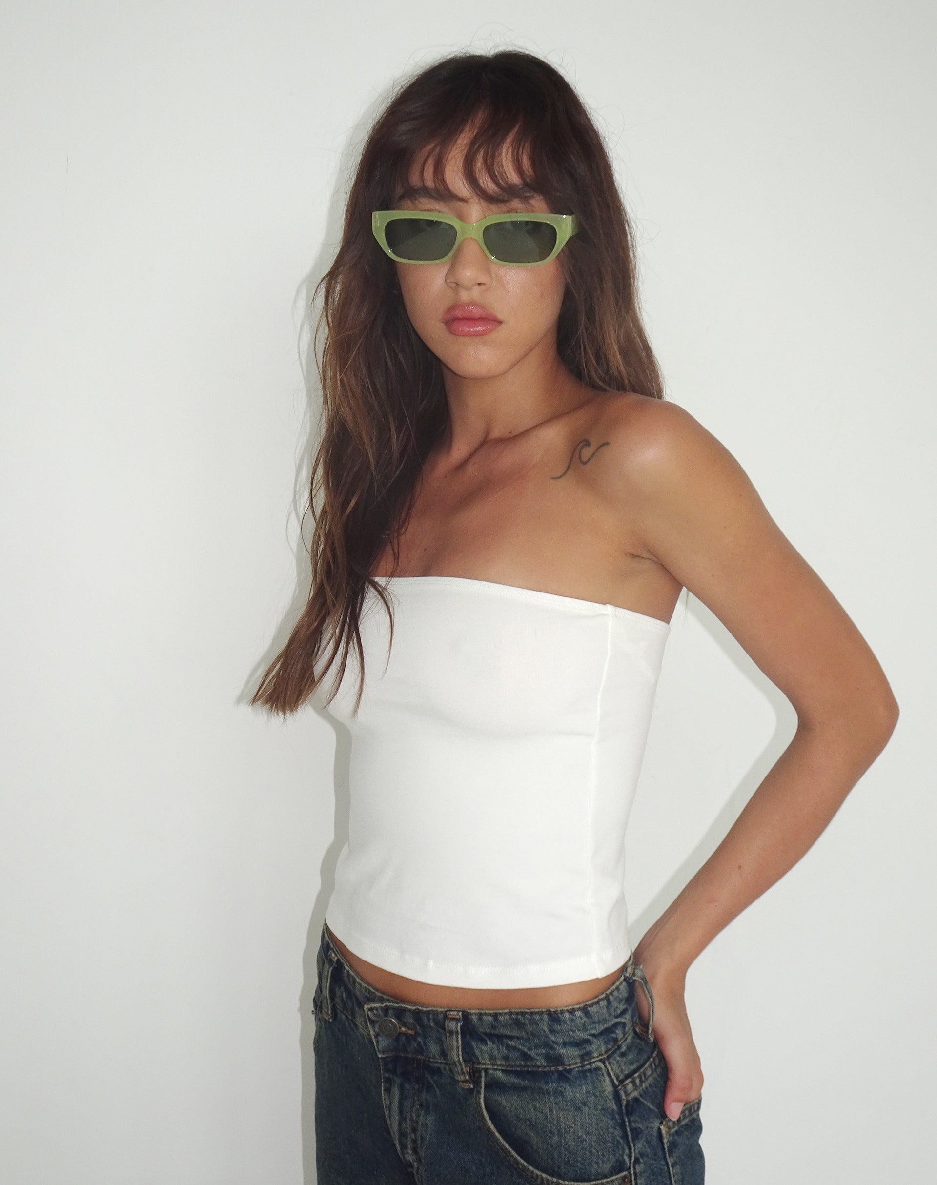 Amiah Rectangle Sunglasses in Light Green-Nico Sky