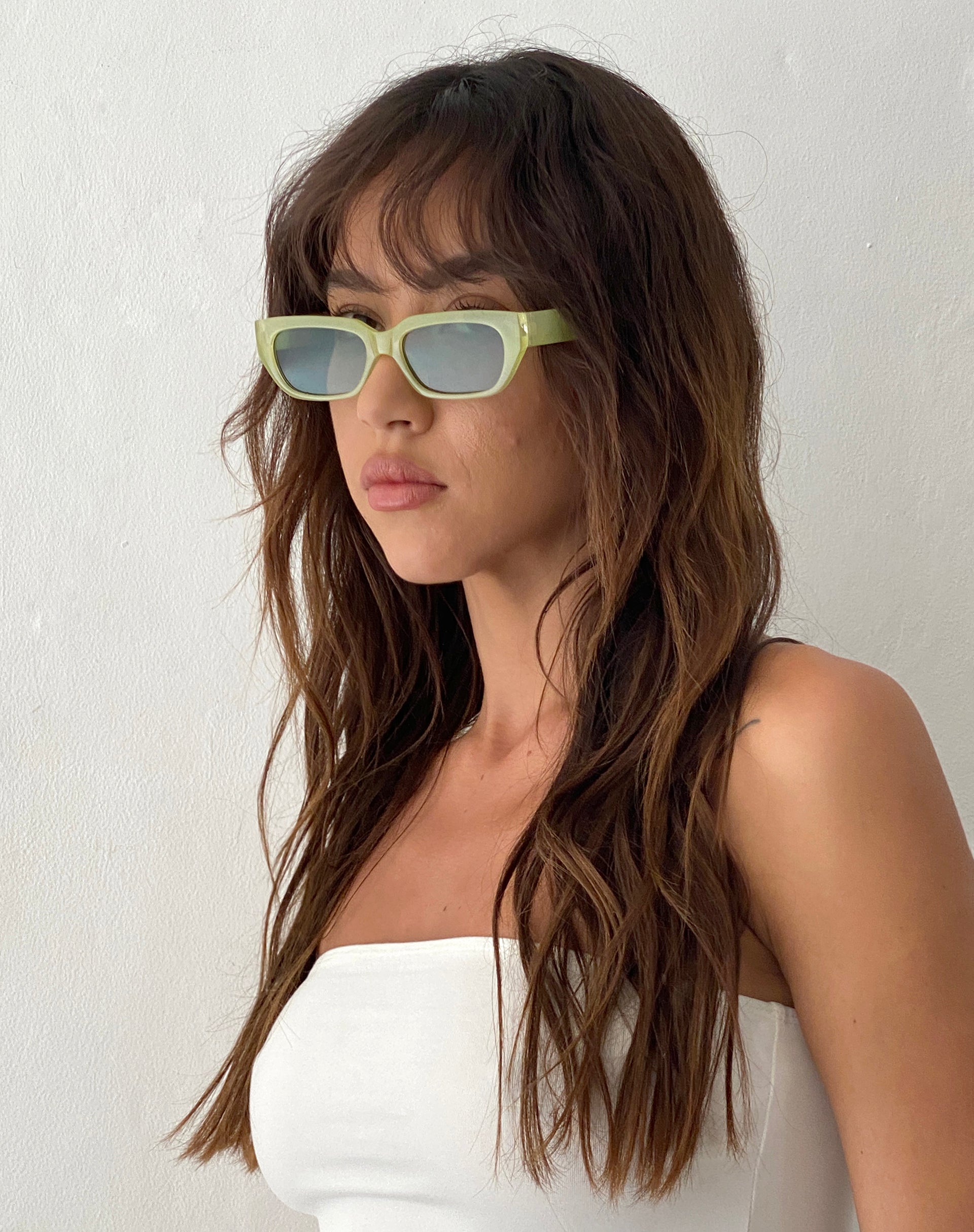 Amiah Rectangle Sunglasses in Light Green-Nico Sky