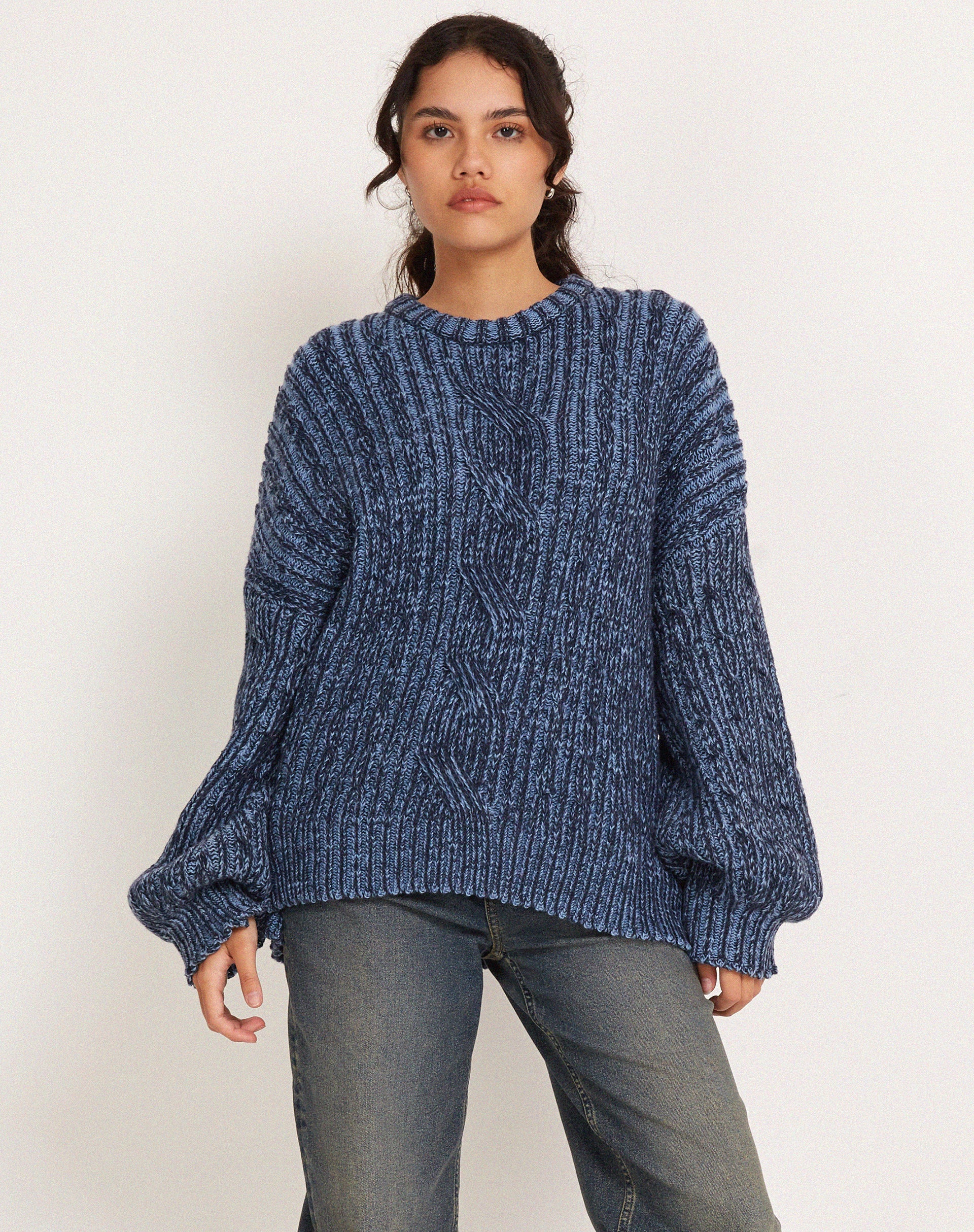 Amieta Knitted Jumper in Two Tone Blue-Nico Sky