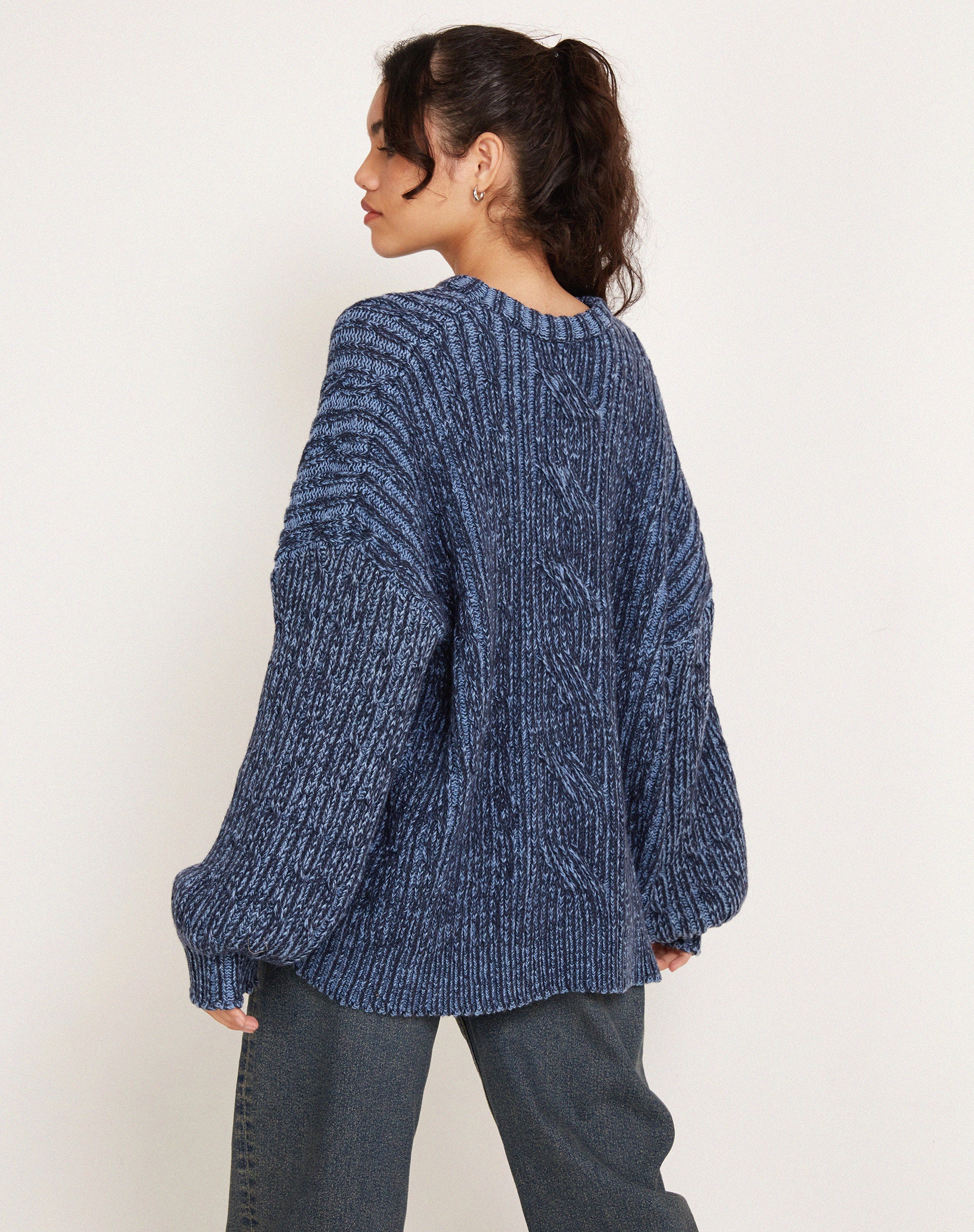 Amieta Knitted Jumper in Two Tone Blue-Nico Sky
