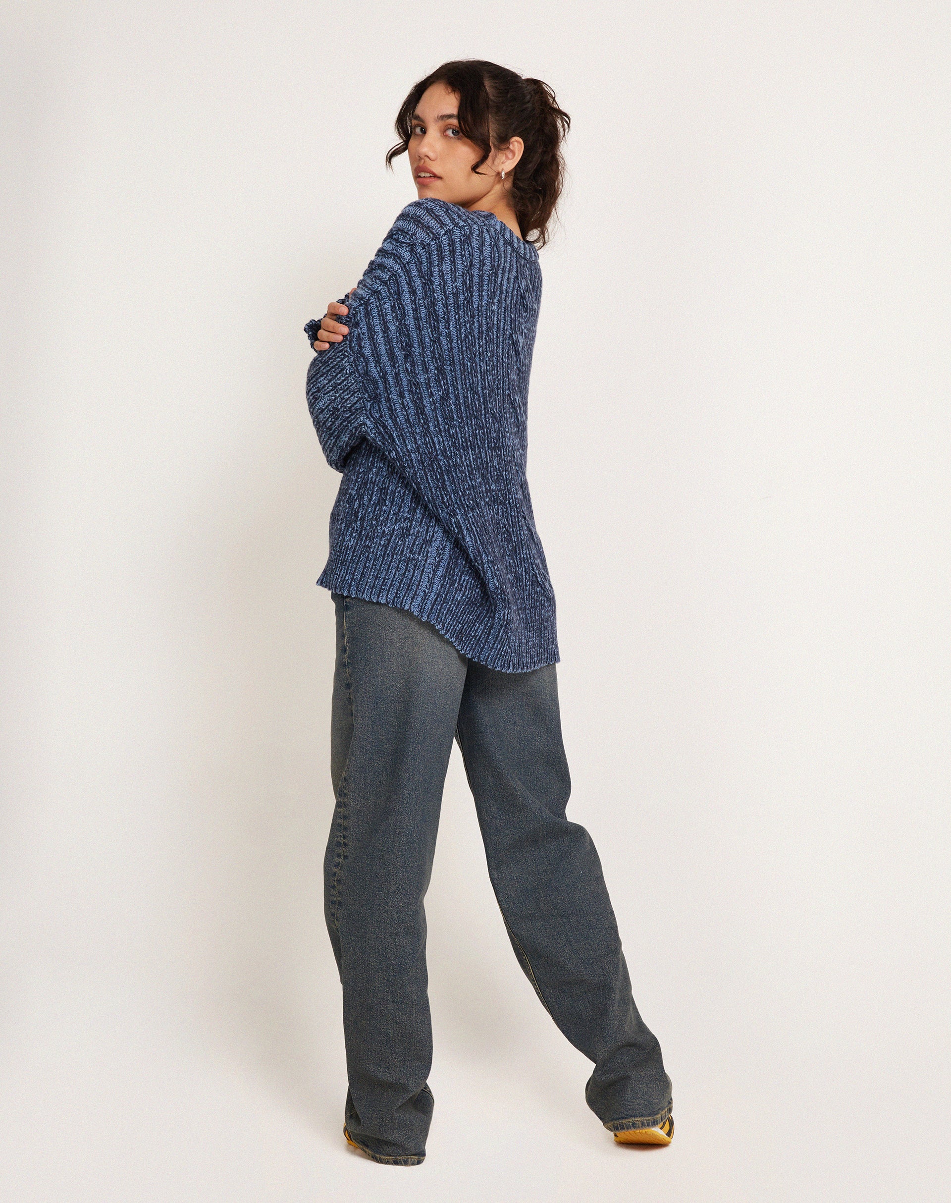 Amieta Knitted Jumper in Two Tone Blue-Nico Sky