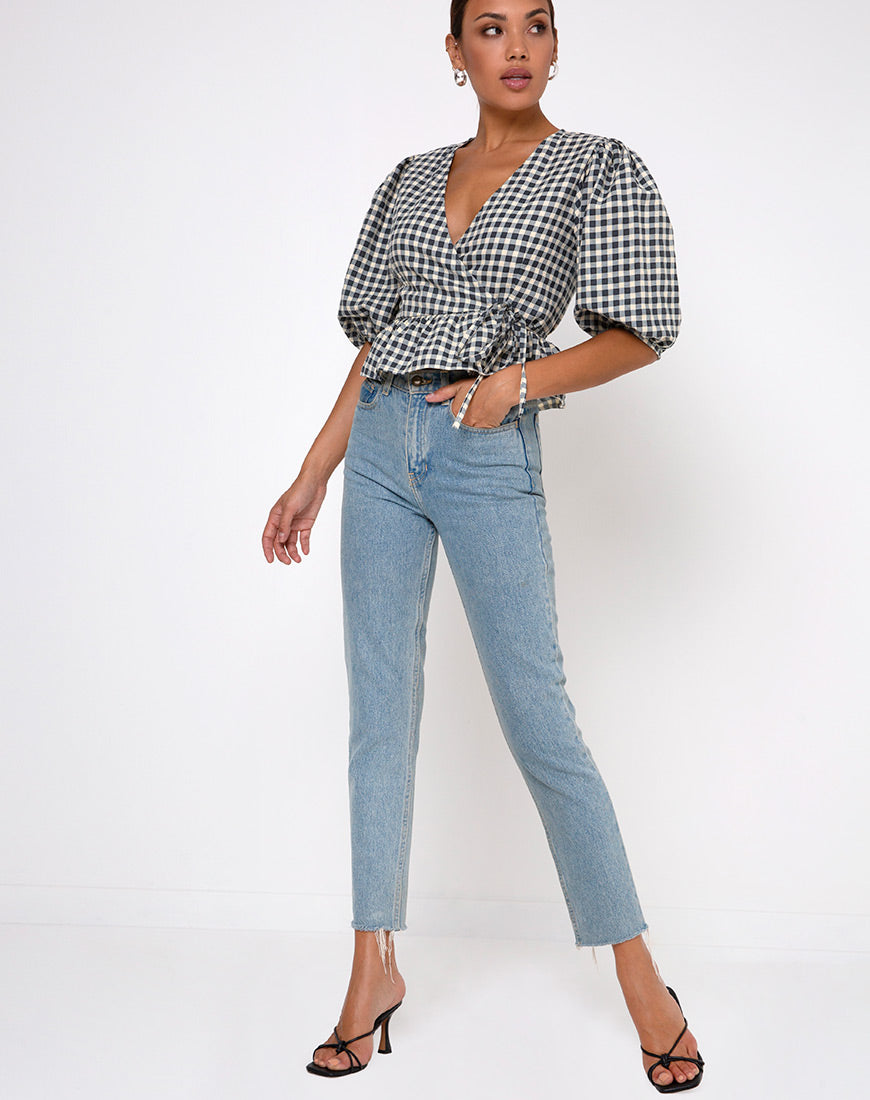Amiya Top in Gingham Cream-Nico Sky