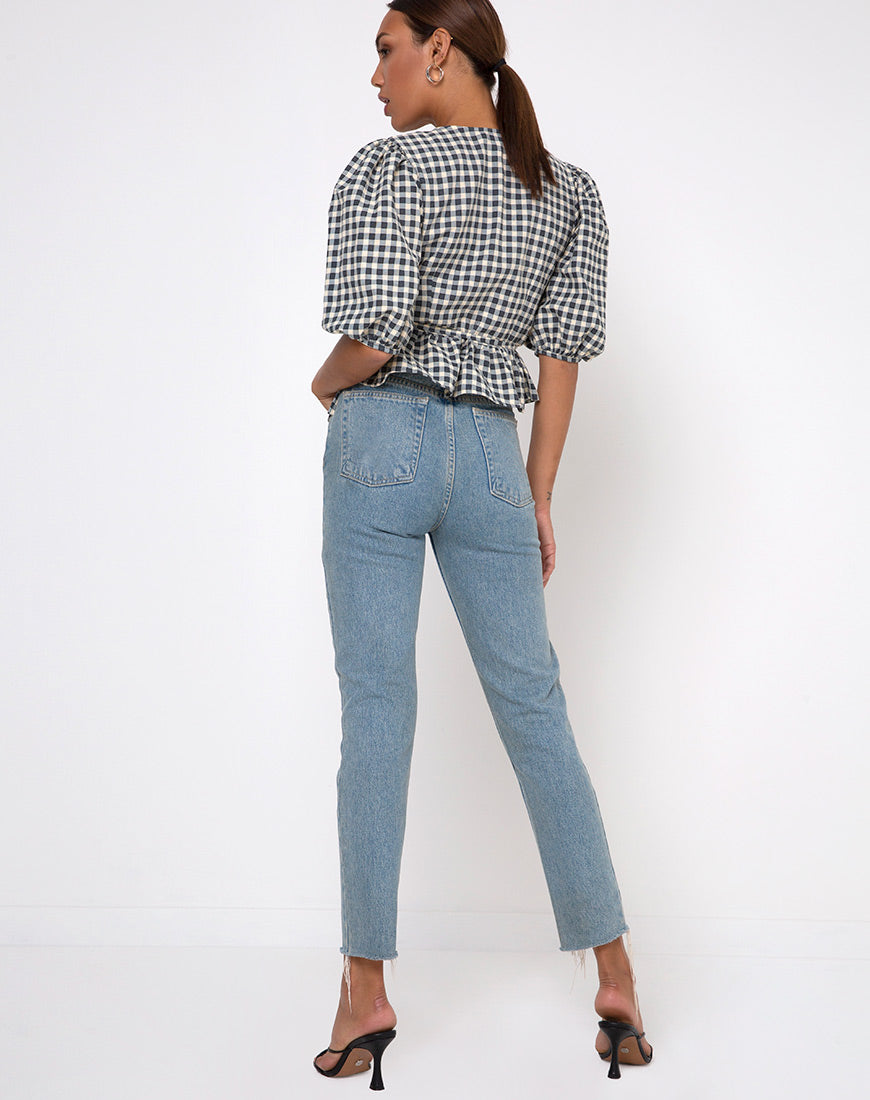 Amiya Top in Gingham Cream-Nico Sky