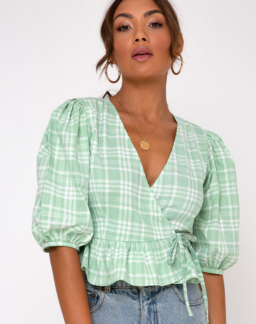 Amiya Top in Table Cloth Neo Mint-Nico Sky