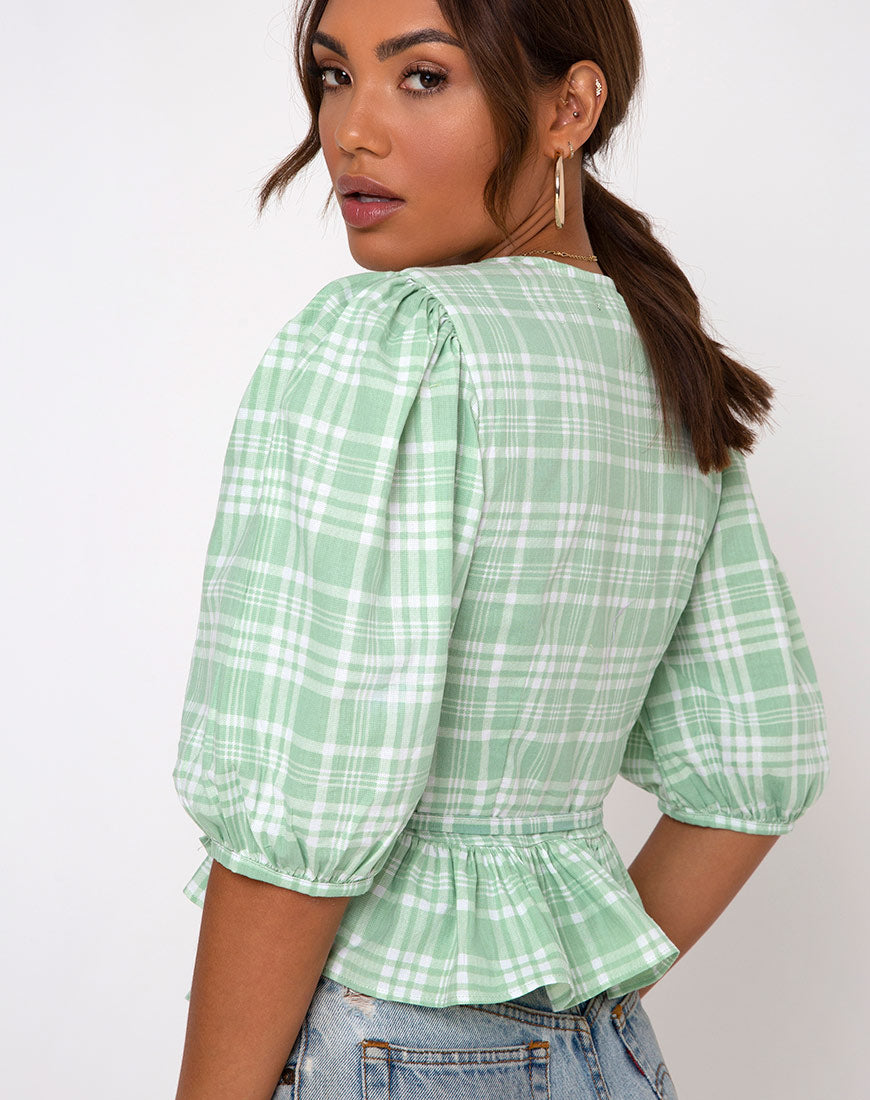 Amiya Top in Table Cloth Neo Mint-Nico Sky