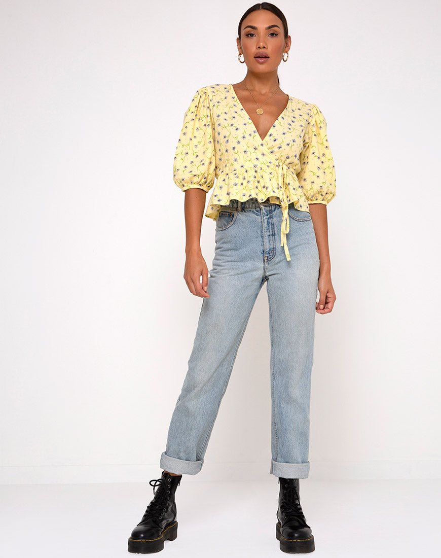 Amiya Top in Wild Flower Lemon Drop-Nico Sky