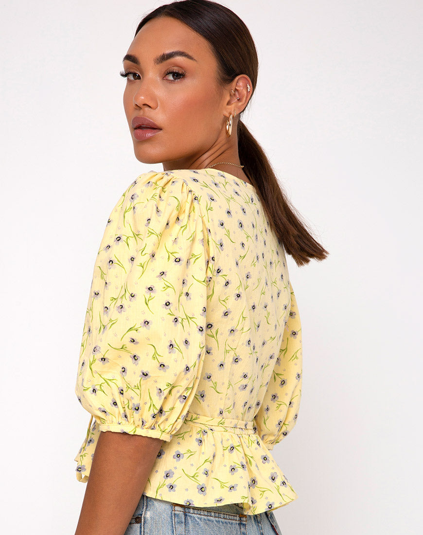 Amiya Top in Wild Flower Lemon Drop-Nico Sky