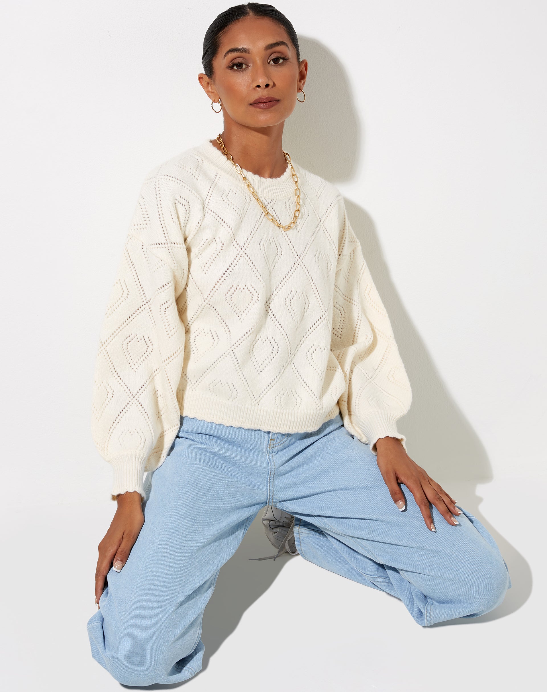 Ammar Jumper in Diamond and Heart Cream-Nico Sky