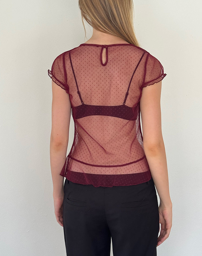 Amrita Top in Burgundy Dobby Mesh-Nico Sky